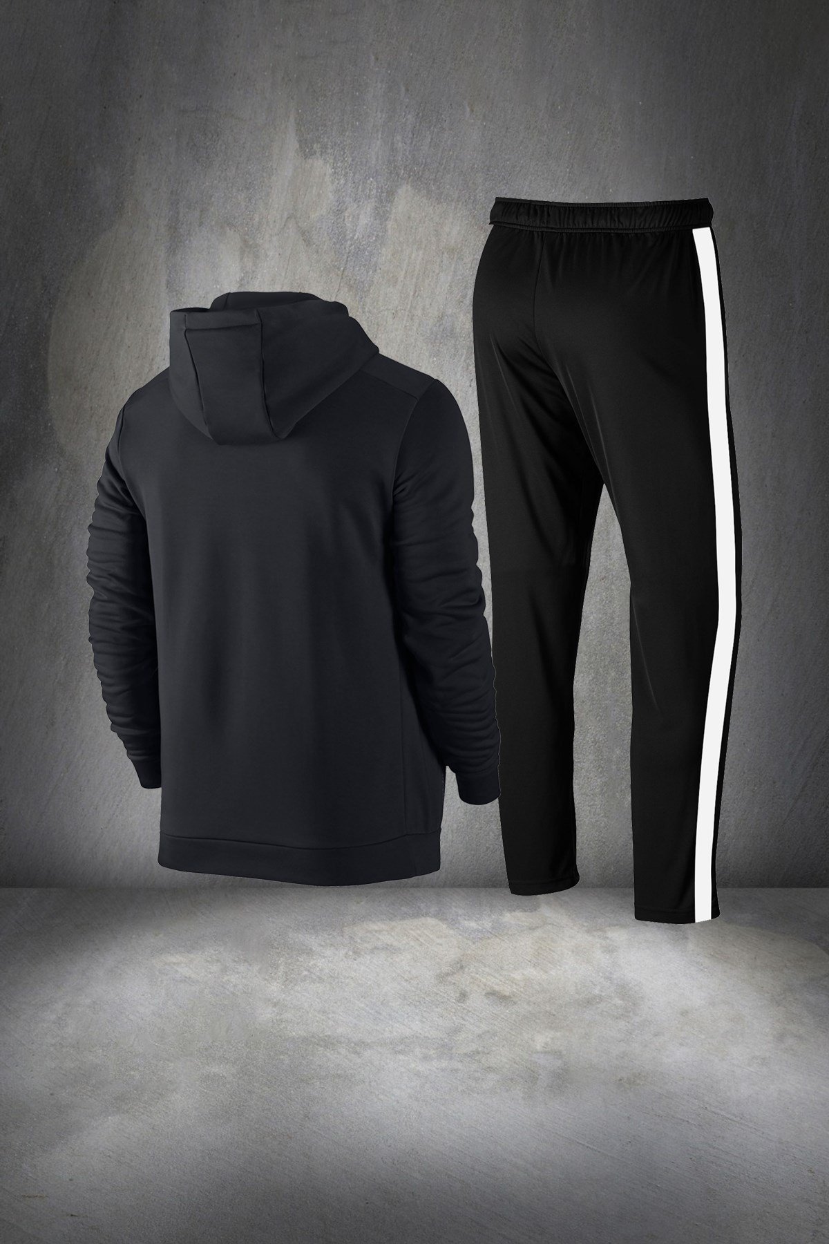 Erkek Siyah Günlük Sporcu Eşofman Takımı S-3XL - önü beyaz cepli - M13