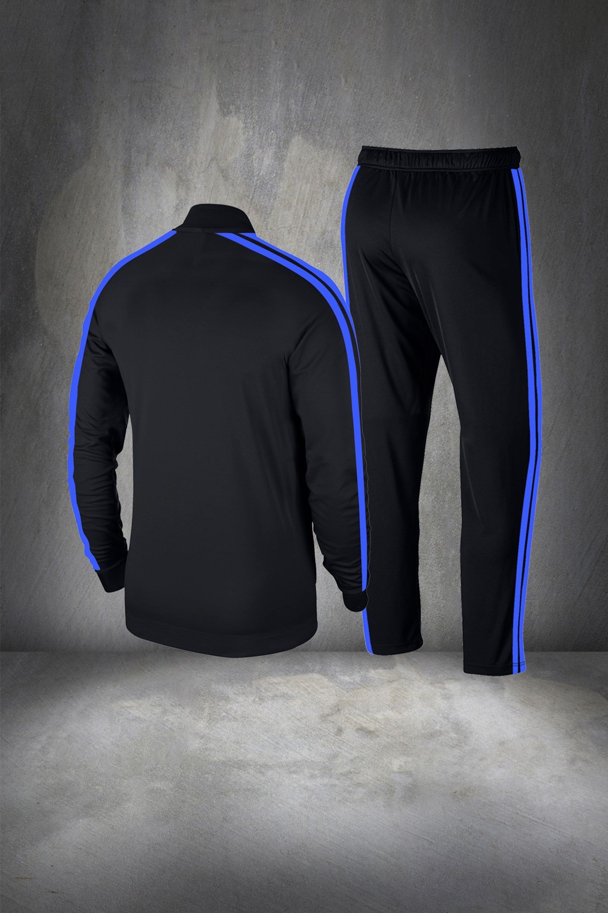 Erkek Siyah Günlük Sporcu Eşofman Takımı S-3XL mavi çift şerit - M2