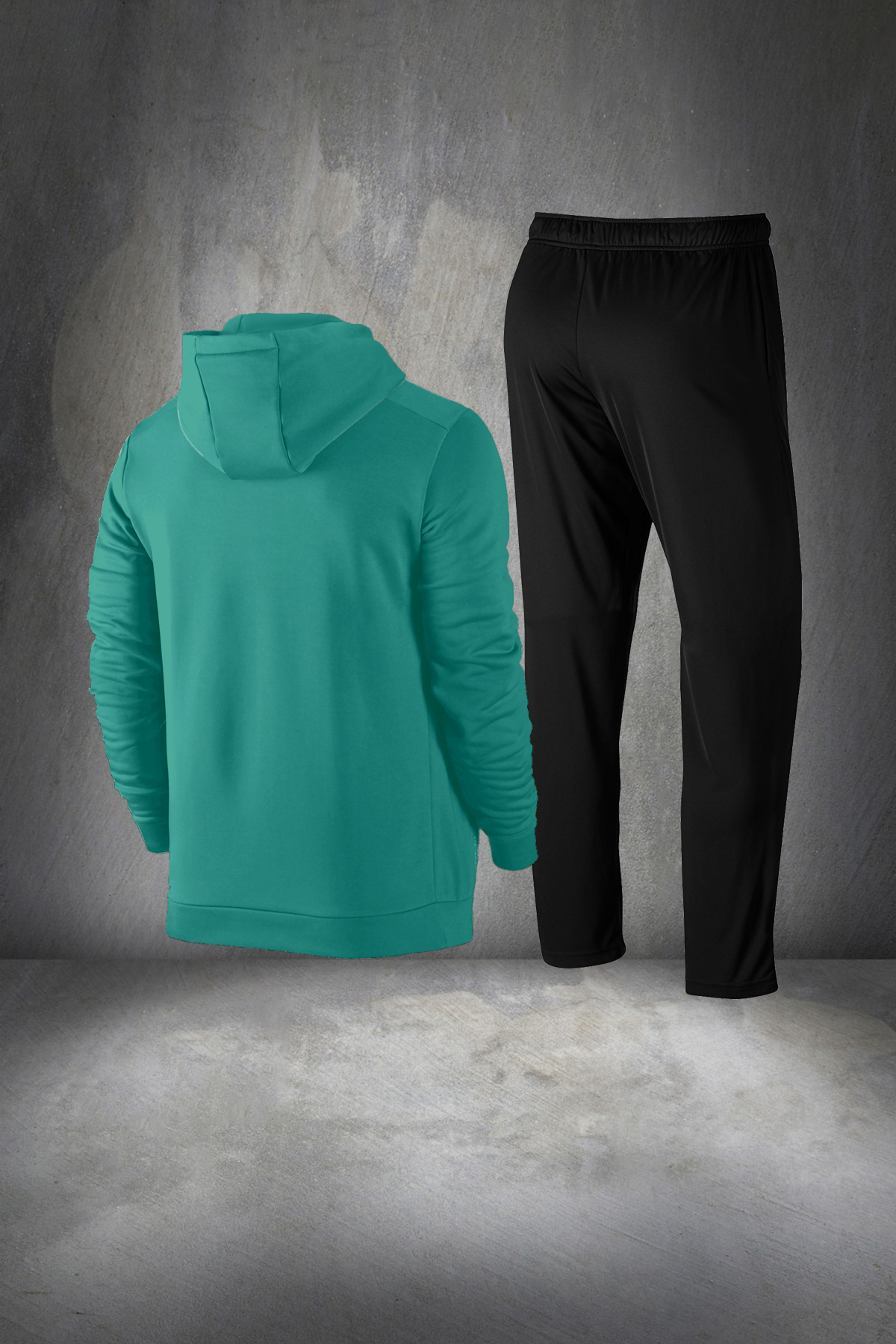 Erkek Su Yeşili İnterlok Kumaş Rahat Regular Fit Kapüşonlu Yürüyüş Takımı S-3XL