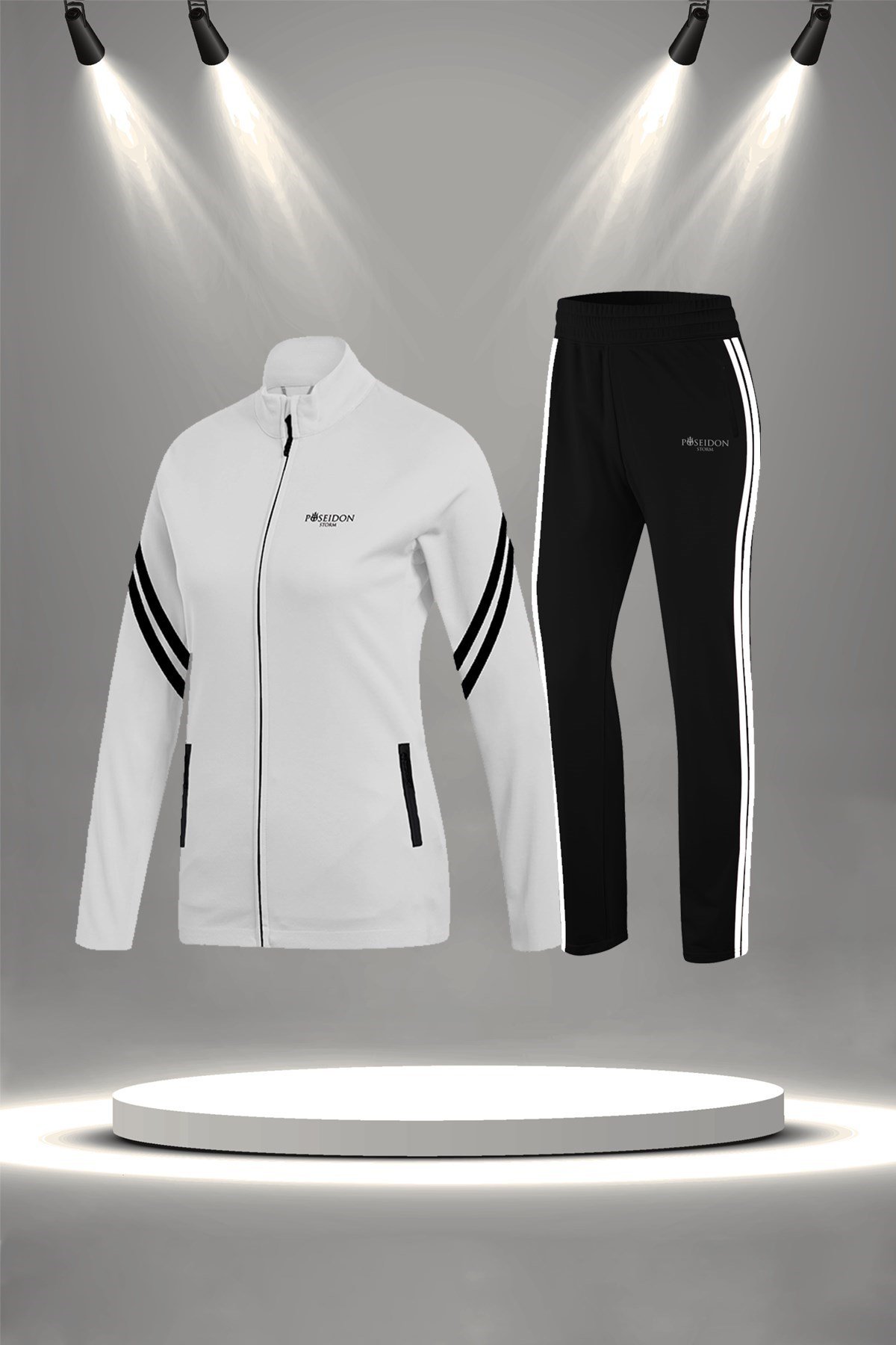 Kadın Beyaz İnterlok Kumaş Fit Kalıp Koşu Seti S-3XL