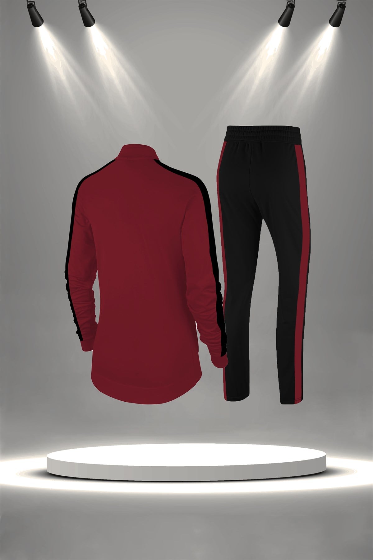 Kadın Bordo Günlük Sporcu Eşofman Takımı S-3XL tek bant şerit - M1