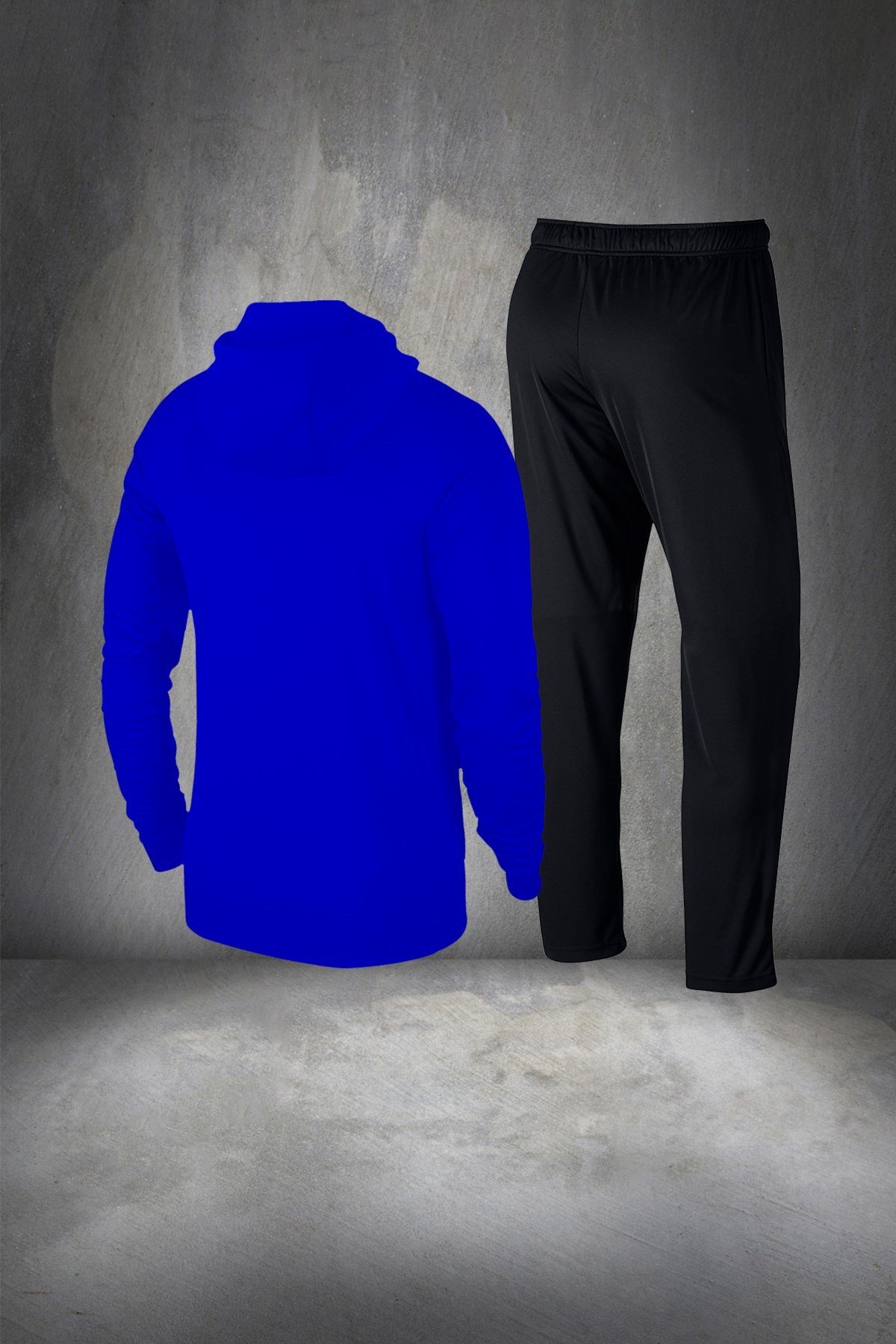 Oversize Erkek Mavi  İnterlok Kumaş Rahat Fermuarlı Kapüşonlu Eşofman Alt Üst Set  4XL-10XL