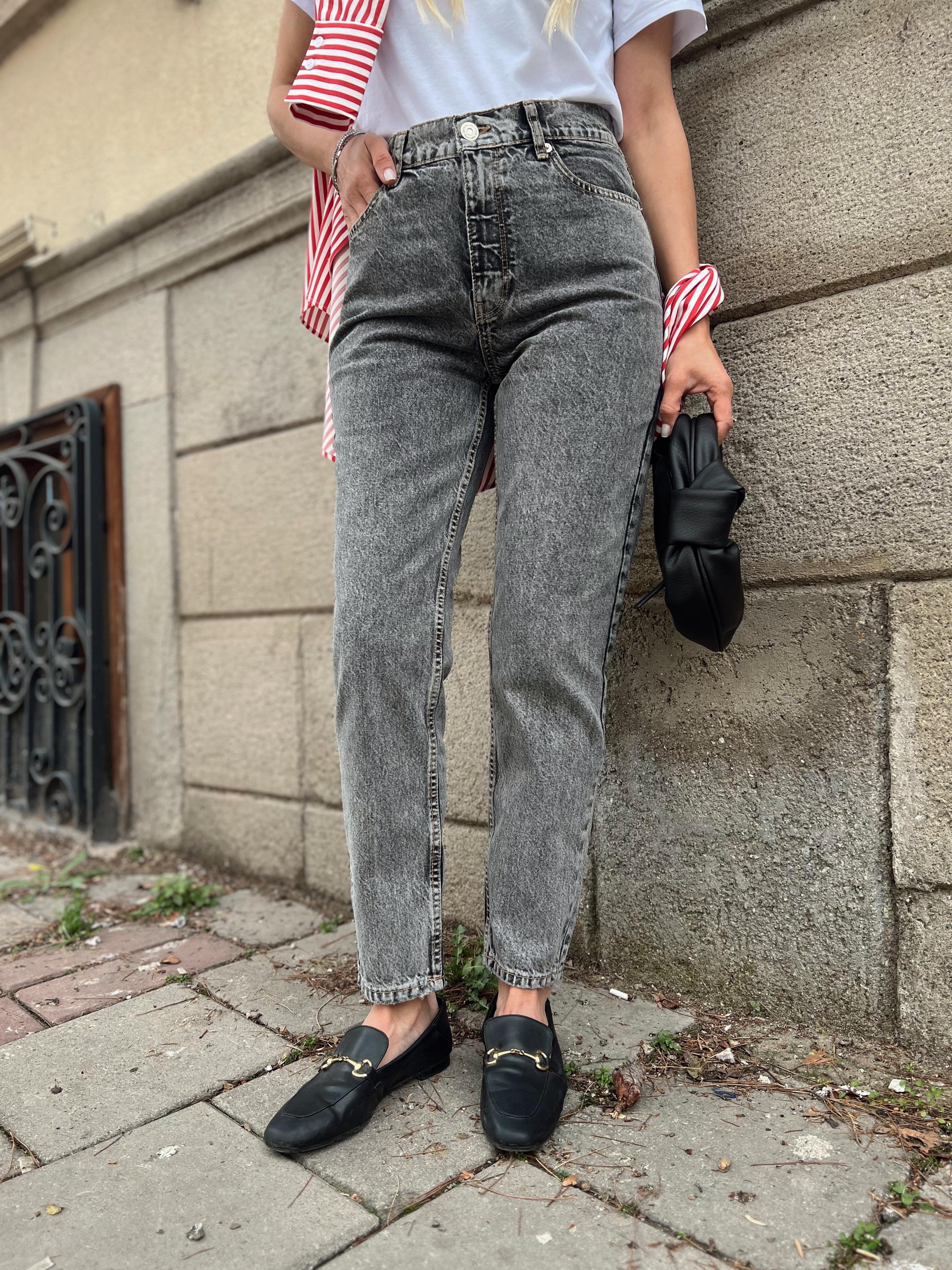 Nişantaşı Butik ANTRASİT YIKAMALI GRİ  MOM JEAN