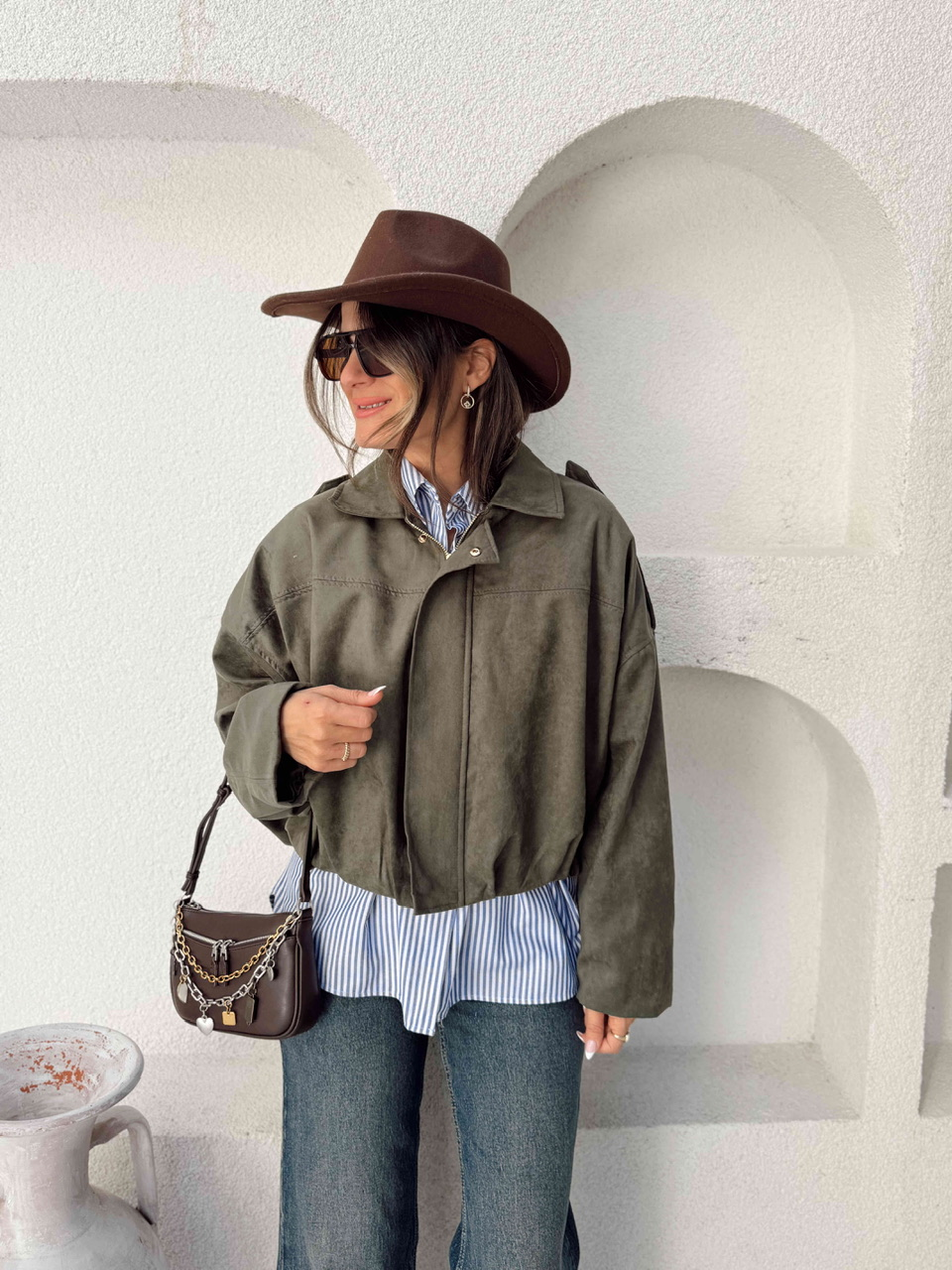 Nişantaşı Butik APOLETLİ SÜET BOMBER CEKET HAKİ YEŞİL 