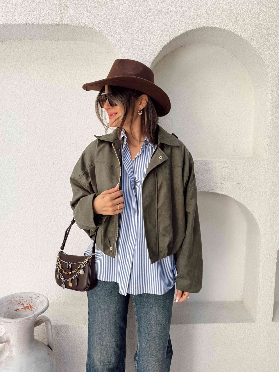 Nişantaşı Butik APOLETLİ SÜET BOMBER CEKET HAKİ YEŞİL 