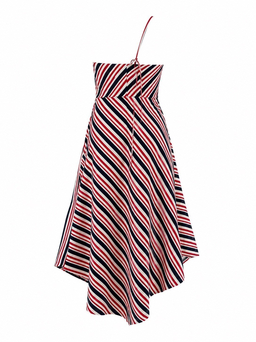 Nişantaşı Butik ASİMETRİ DRAPE DETAY ÇİZGİLİ KETEN ELBİSE