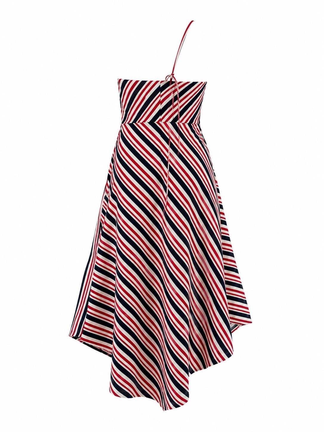 Nişantaşı Butik ASİMETRİ DRAPE DETAY ÇİZGİLİ KETEN ELBİSE