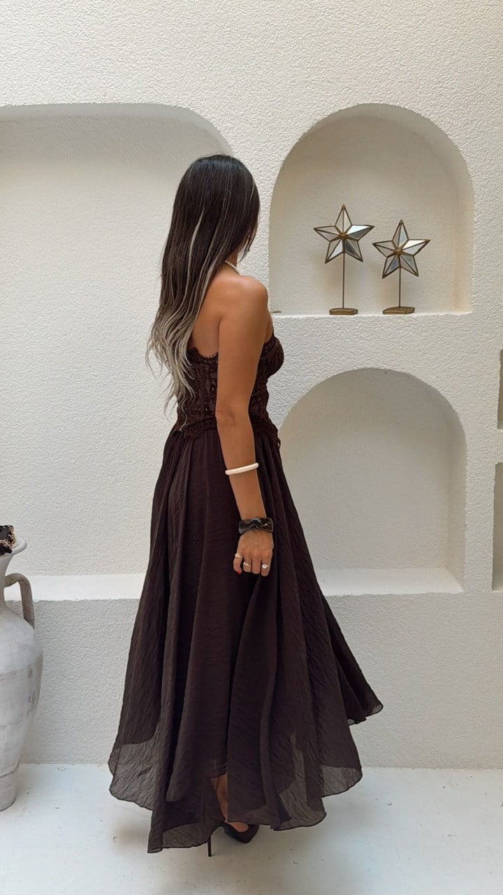 Nişantaşı Butik ASİMETRİK ASTARLI VOLUM ETEK KAHVERENGİ