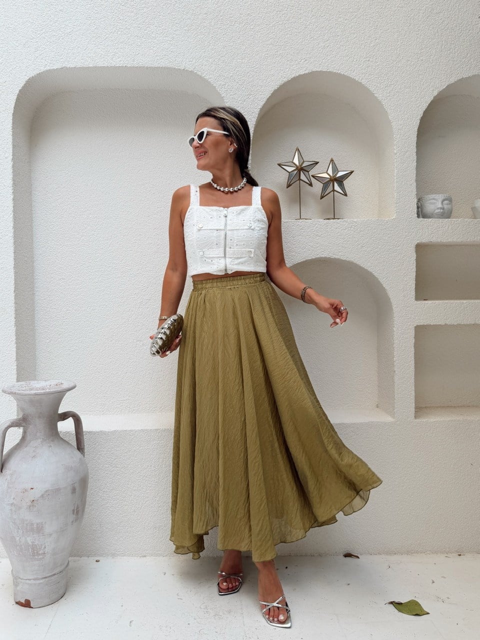 Nişantaşı Butik ASİMETRİK ASTARLI VOLUM ETEK OLİVE 