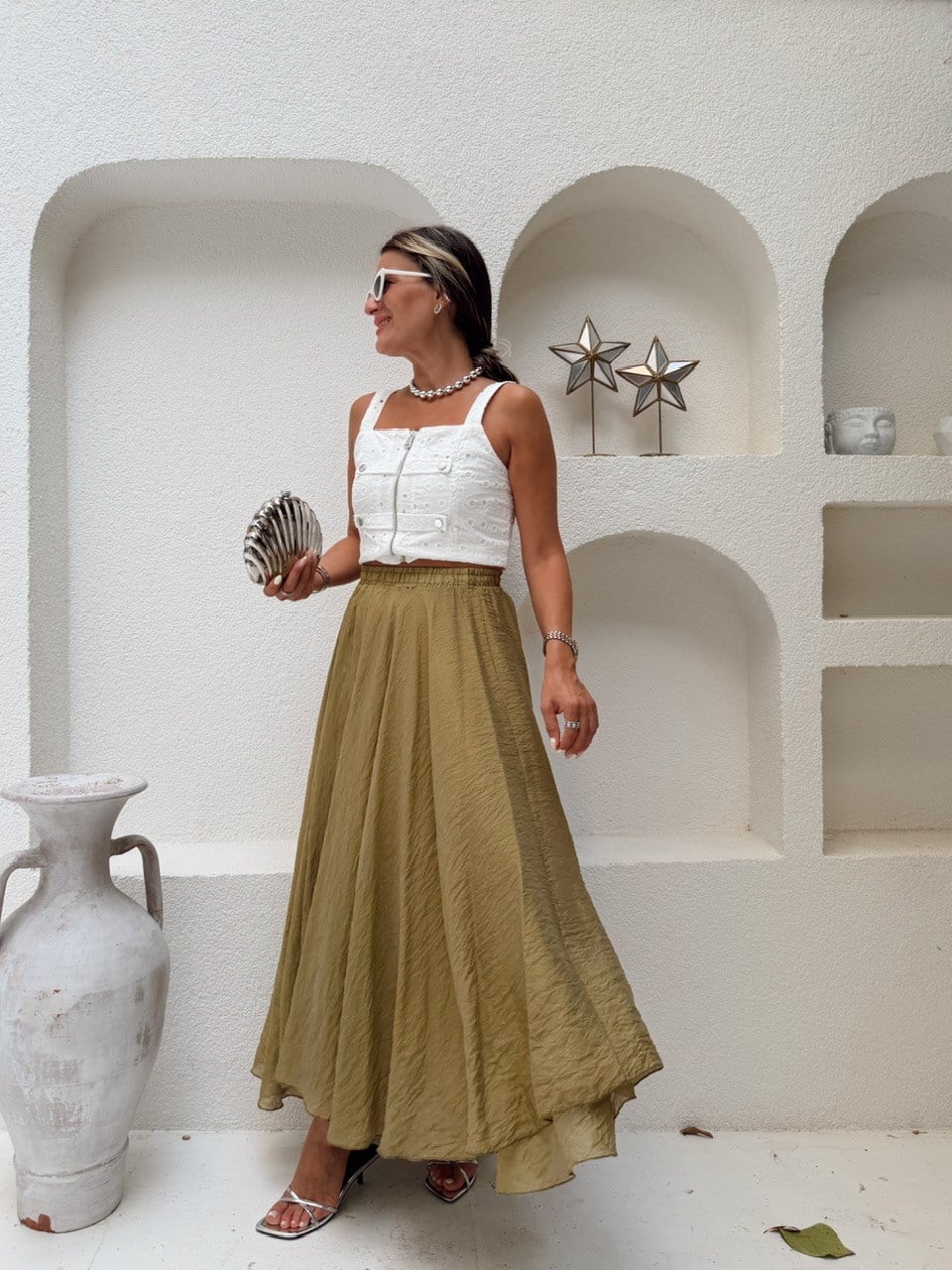 Nişantaşı Butik ASİMETRİK ASTARLI VOLUM ETEK OLİVE 