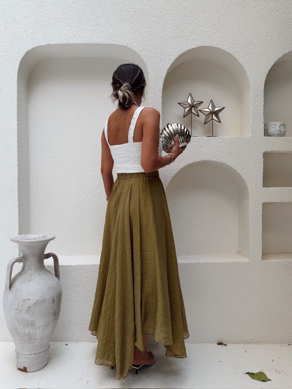 Nişantaşı Butik ASİMETRİK ASTARLI VOLUM ETEK OLİVE 