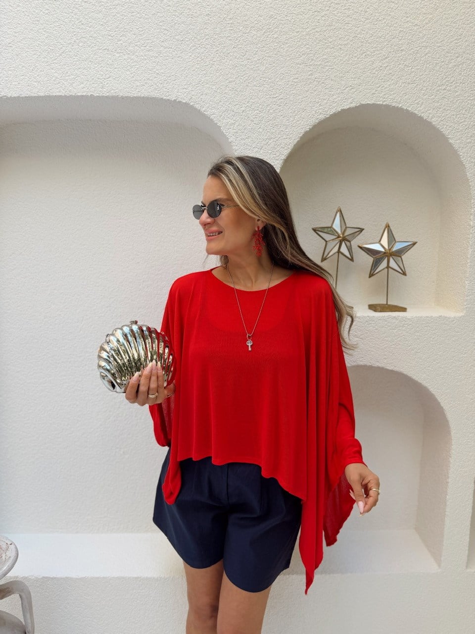 Nişantaşı Butik ASİMETRİK İPEK TRİKO MERCAN KIRMIZI