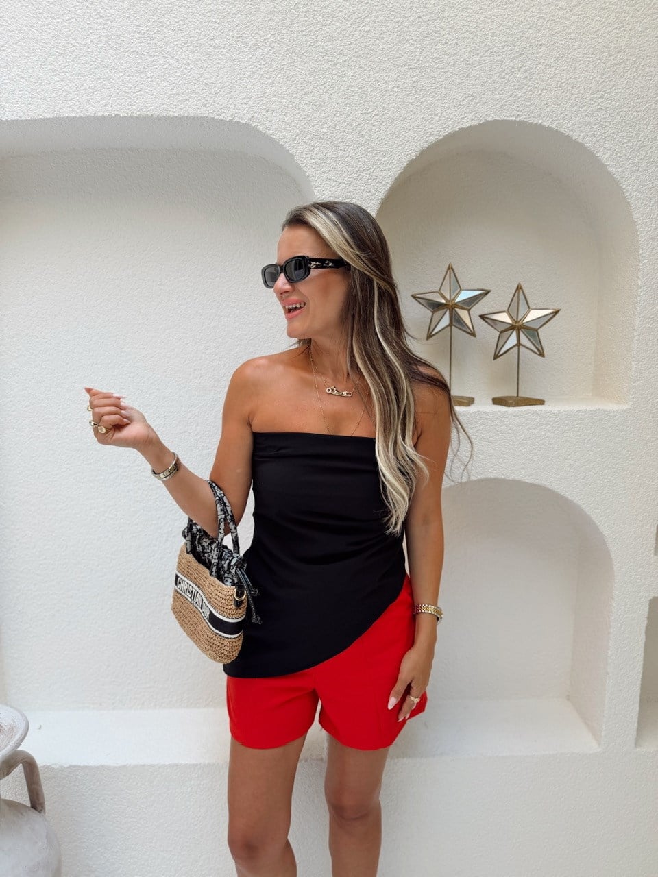 Nişantaşı Butik ASİMETRİK KESİM STRAPLEZ BLUZ SİYAH