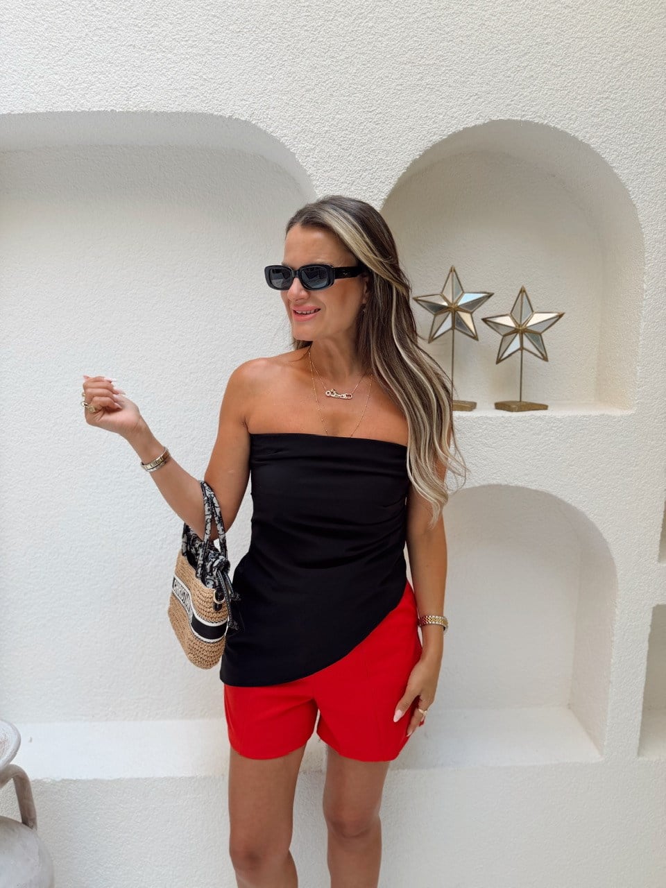 Nişantaşı Butik ASİMETRİK KESİM STRAPLEZ BLUZ SİYAH