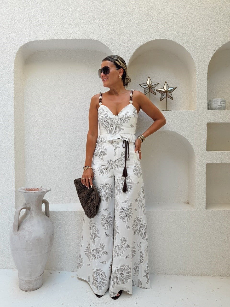 Nişantaşı Butik ASKI TAŞ BONCUK DETAY KAHVE DESENLİ TAKIM