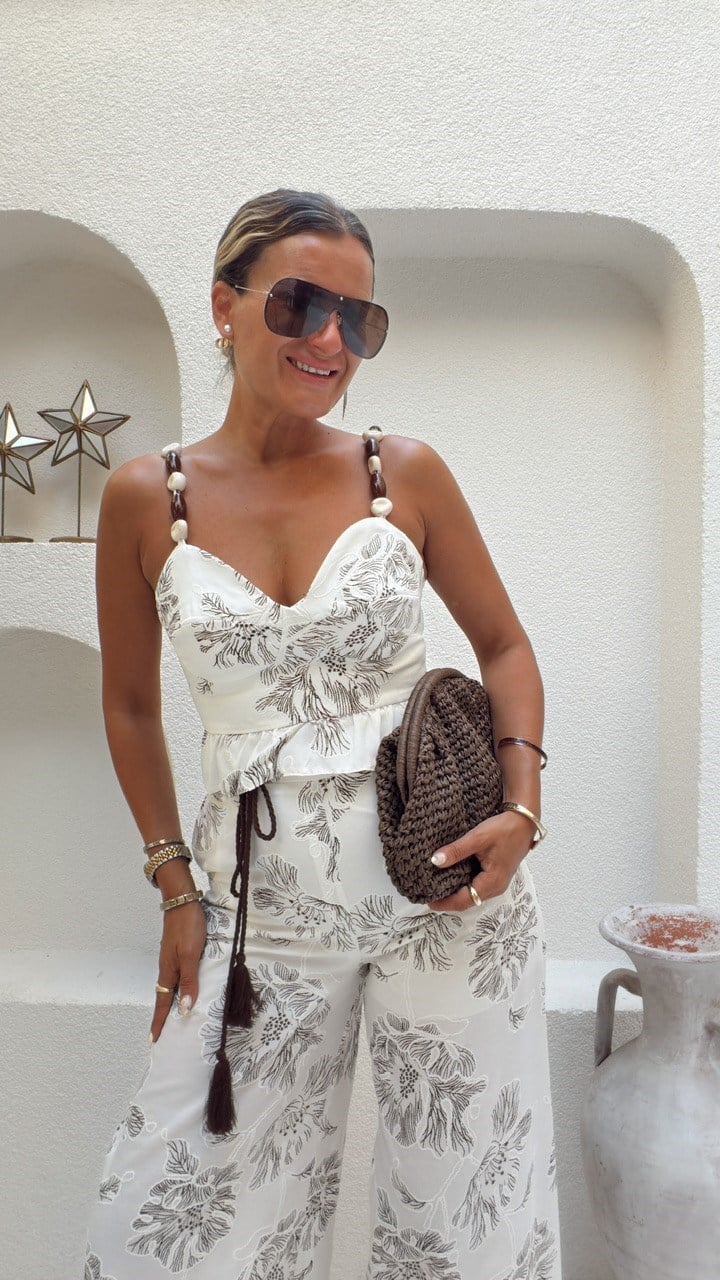 Nişantaşı Butik ASKI TAŞ BONCUK DETAY KAHVE DESENLİ TAKIM