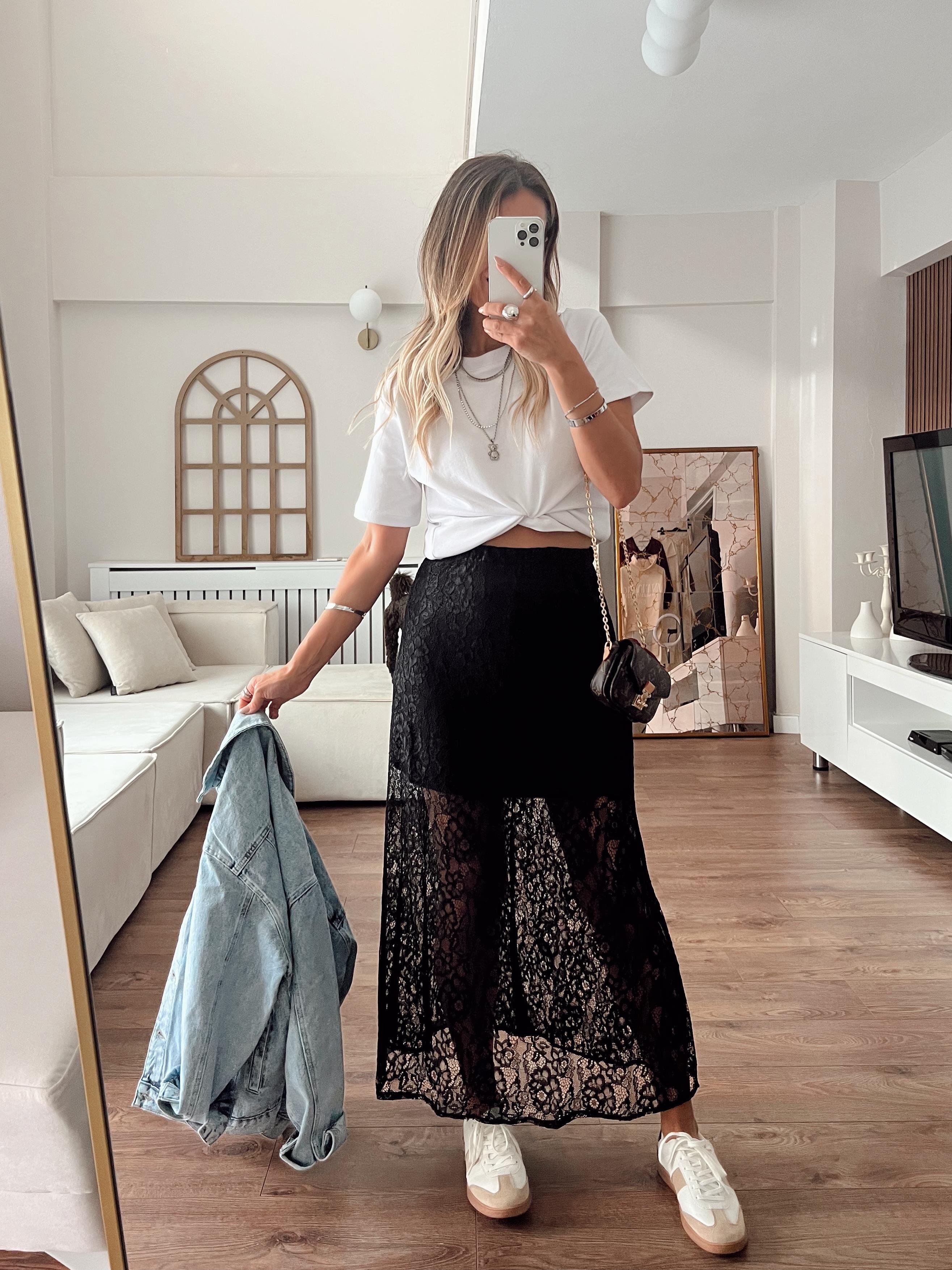 Nişantaşı Butik ASTAR DETAY MAXİ SİYAH DANTEL ETEK