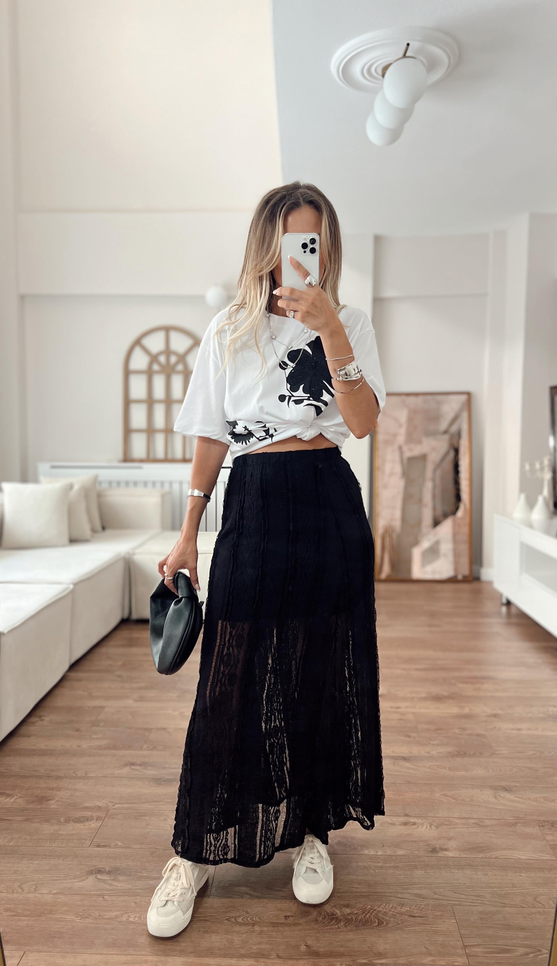Nişantaşı Butik ASTAR DETAY MAXİ SİYAH DANTEL ETEK