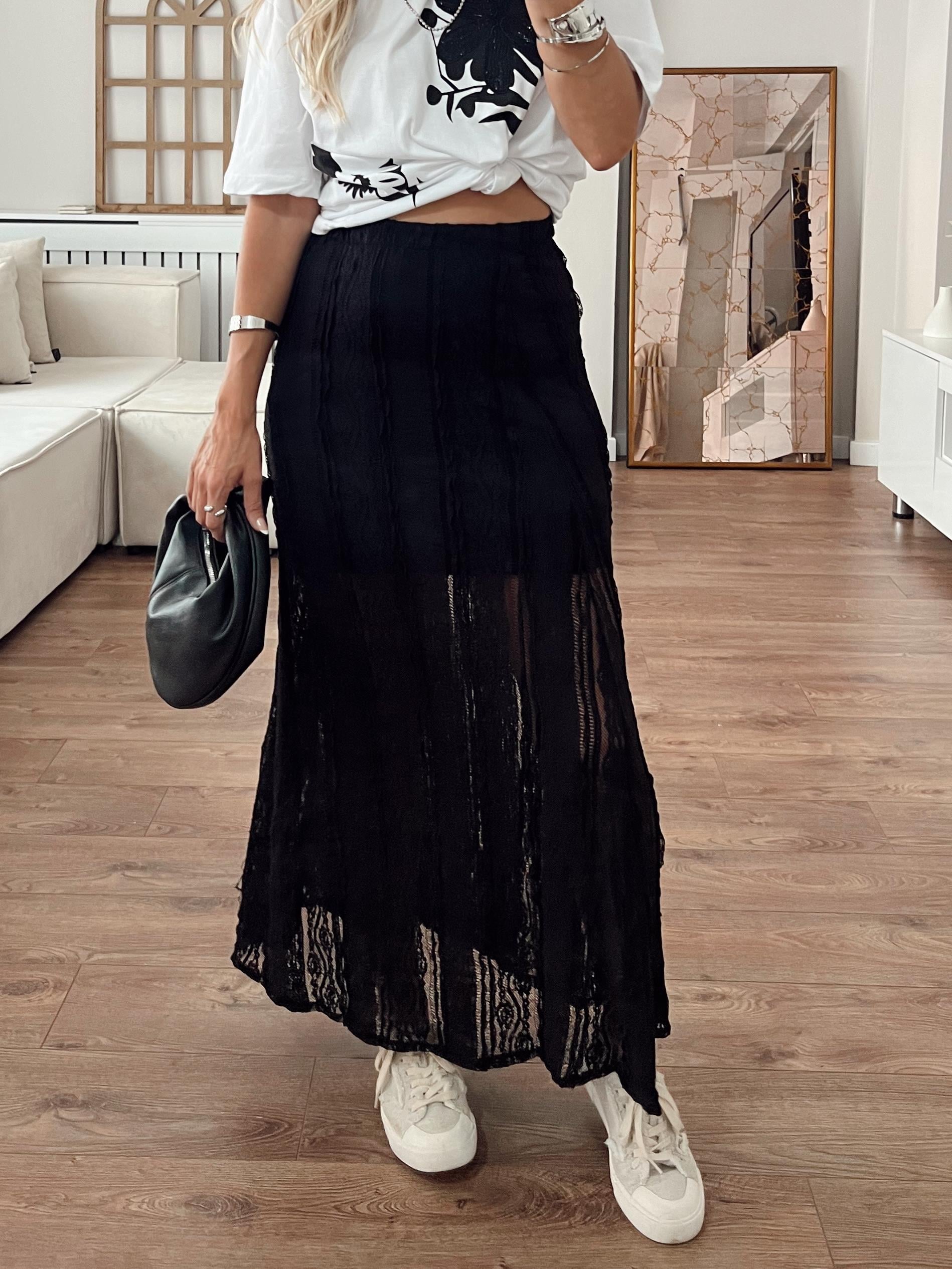 Nişantaşı Butik ASTAR DETAY MAXİ SİYAH DANTEL ETEK