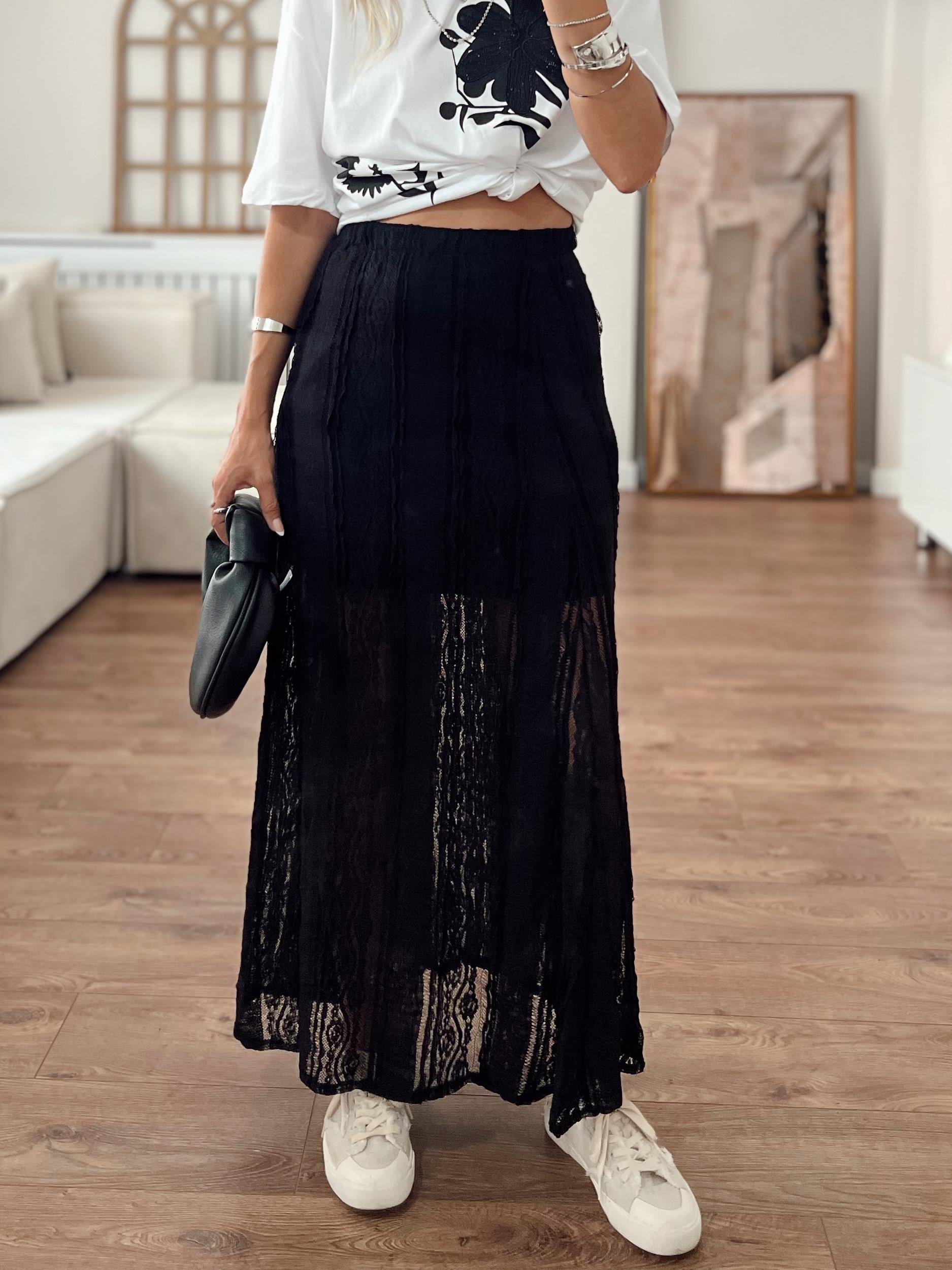 Nişantaşı Butik ASTAR DETAY MAXİ SİYAH DANTEL ETEK