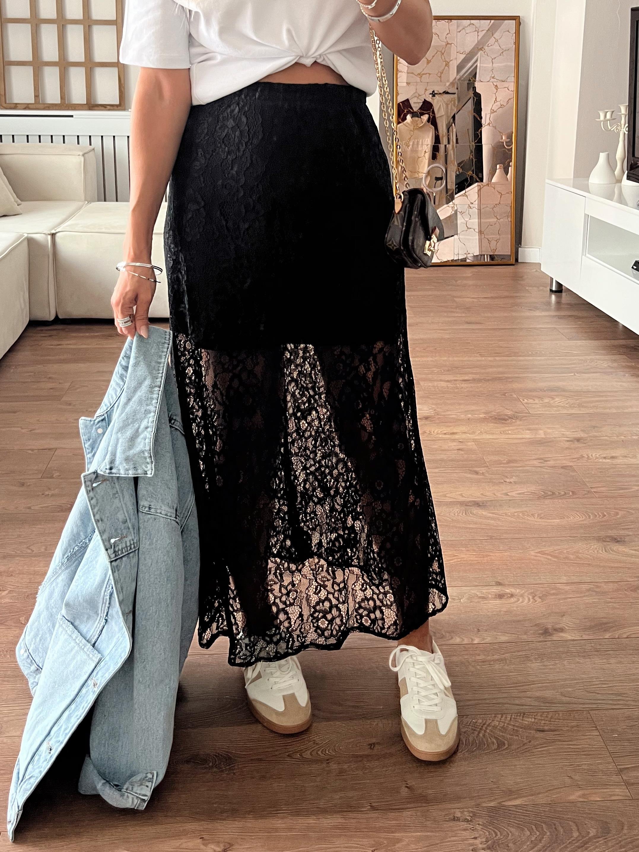Nişantaşı Butik ASTAR DETAY MAXİ SİYAH DANTEL ETEK