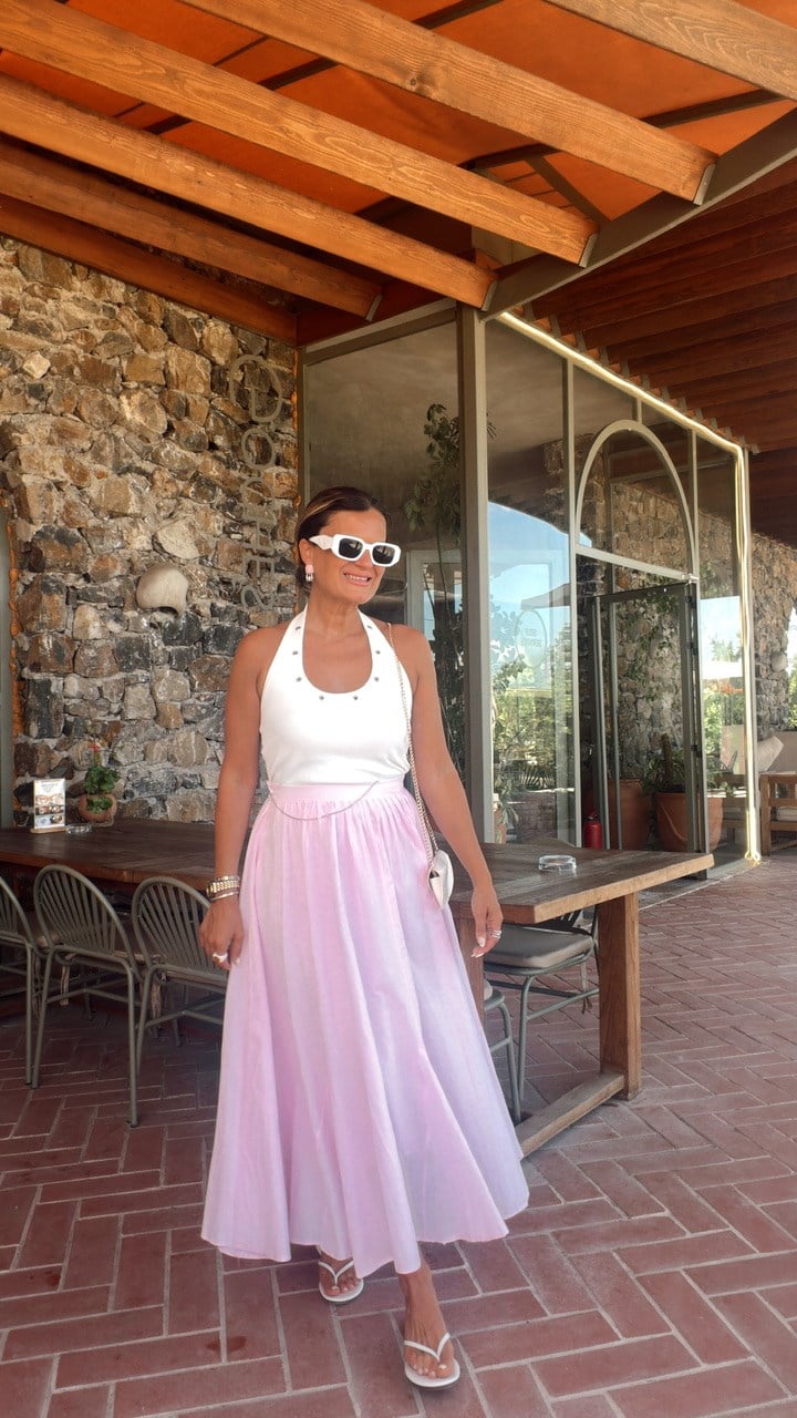 Nişantaşı Butik ASTARLI DİKİŞ DETAY PEMBE ETEK