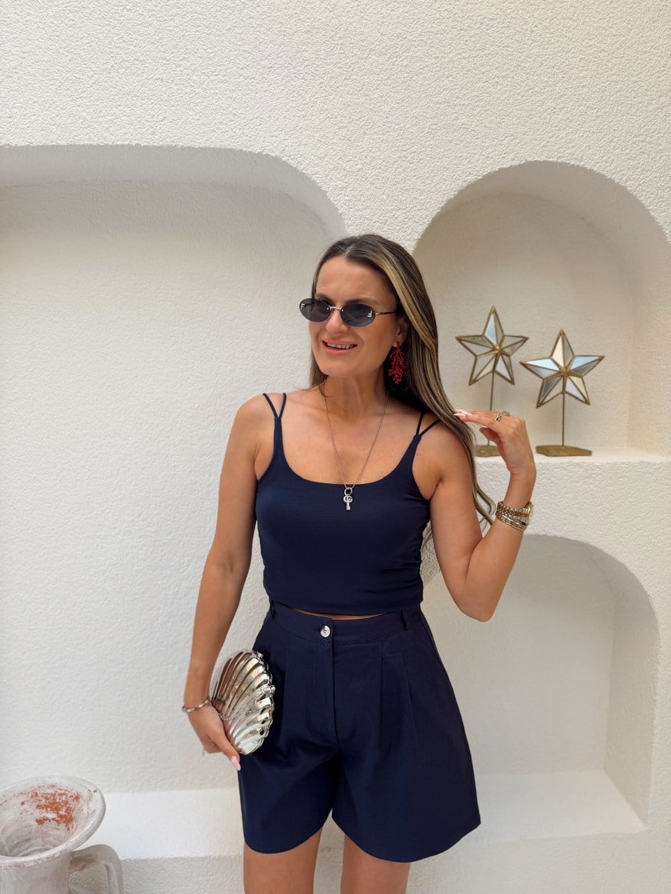 Nişantaşı Butik BALENLİ SPAGETTİ ÇİFT ASKI BASİC LACİVERT