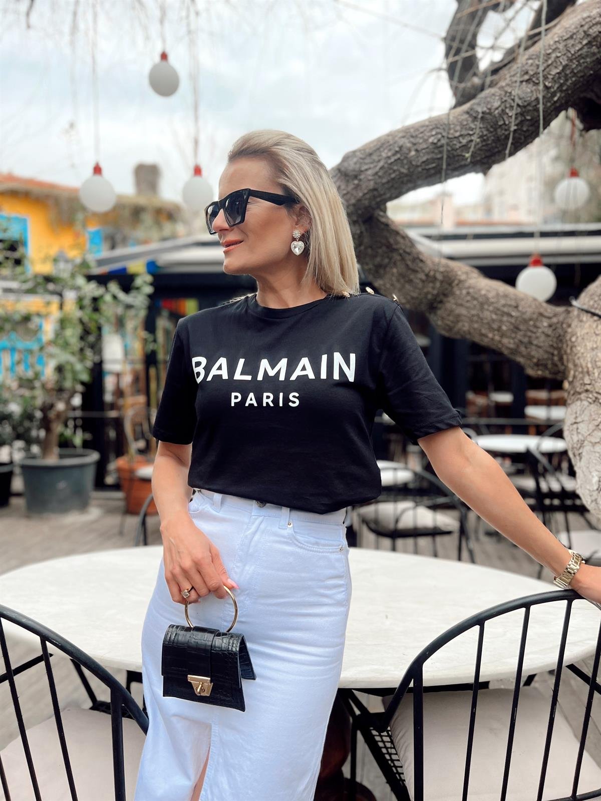 【IVOIRE de BALMAIN】レア♪♪スタッズロゴTシャツ♪ Balmain: ホワイト 'Balmain' プリントTシャツ | SSENSE 日本