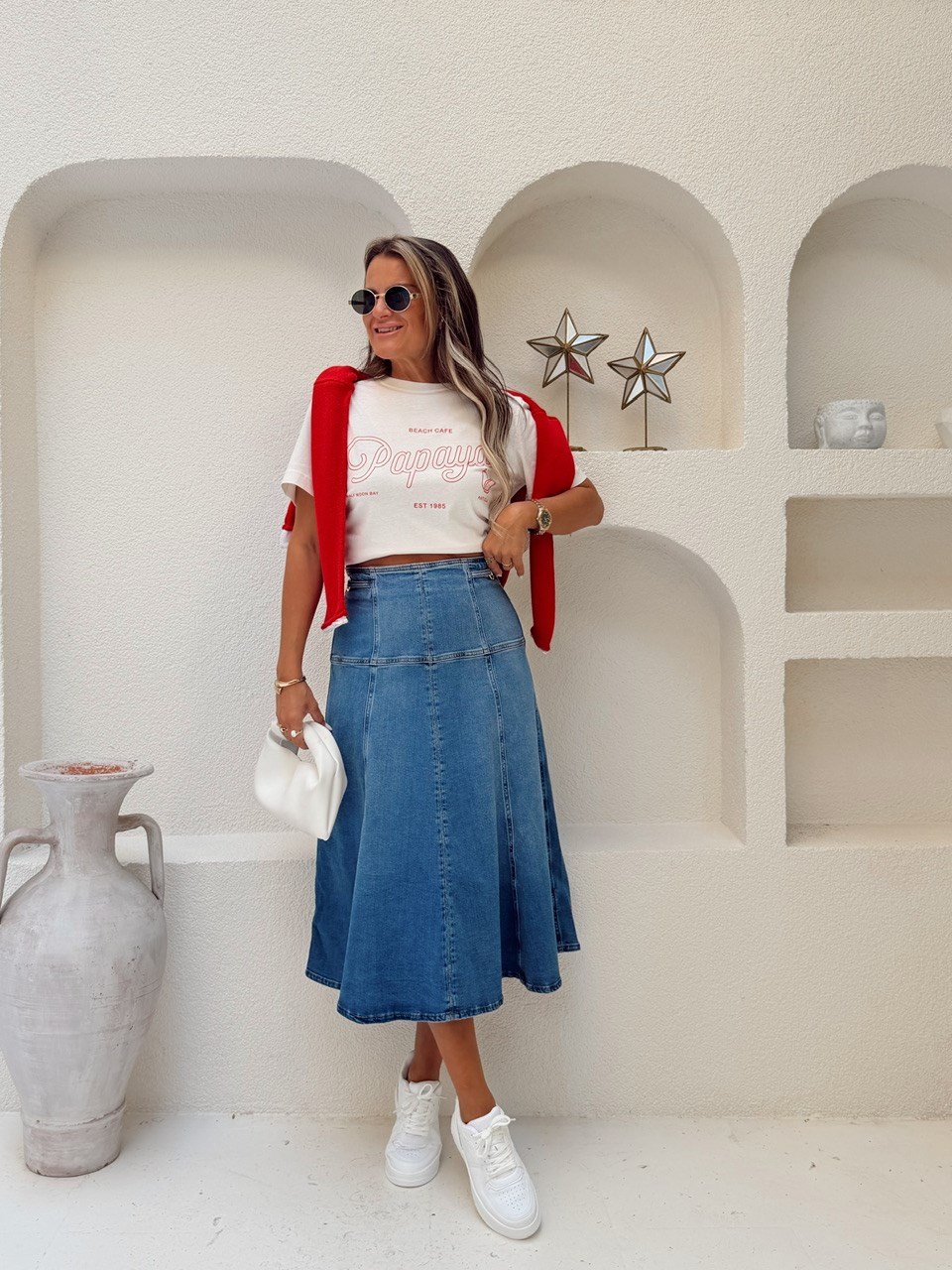 Nişantaşı Butik BEL DETAY PENS PARÇA DİKİŞ YIKAMALI JEAN ETEK