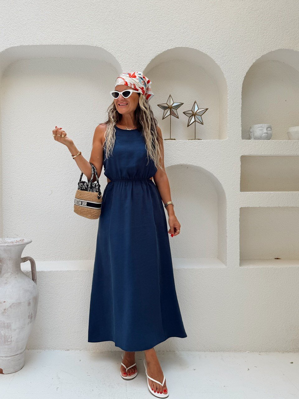 Nişantaşı Butik BEL VE SIRT DETAY TENSEL ELBİSE İNDİGO