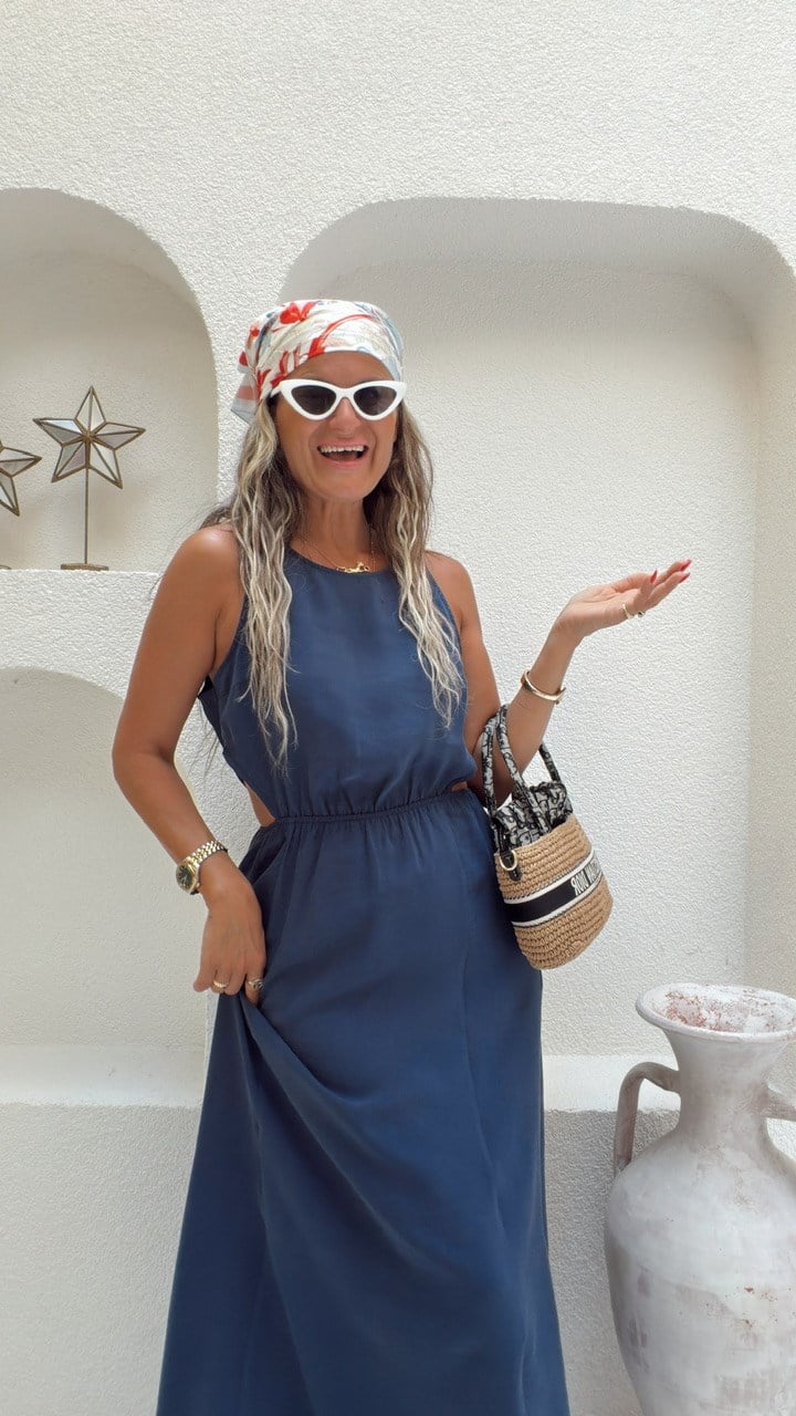 Nişantaşı Butik BEL VE SIRT DETAY TENSEL ELBİSE İNDİGO