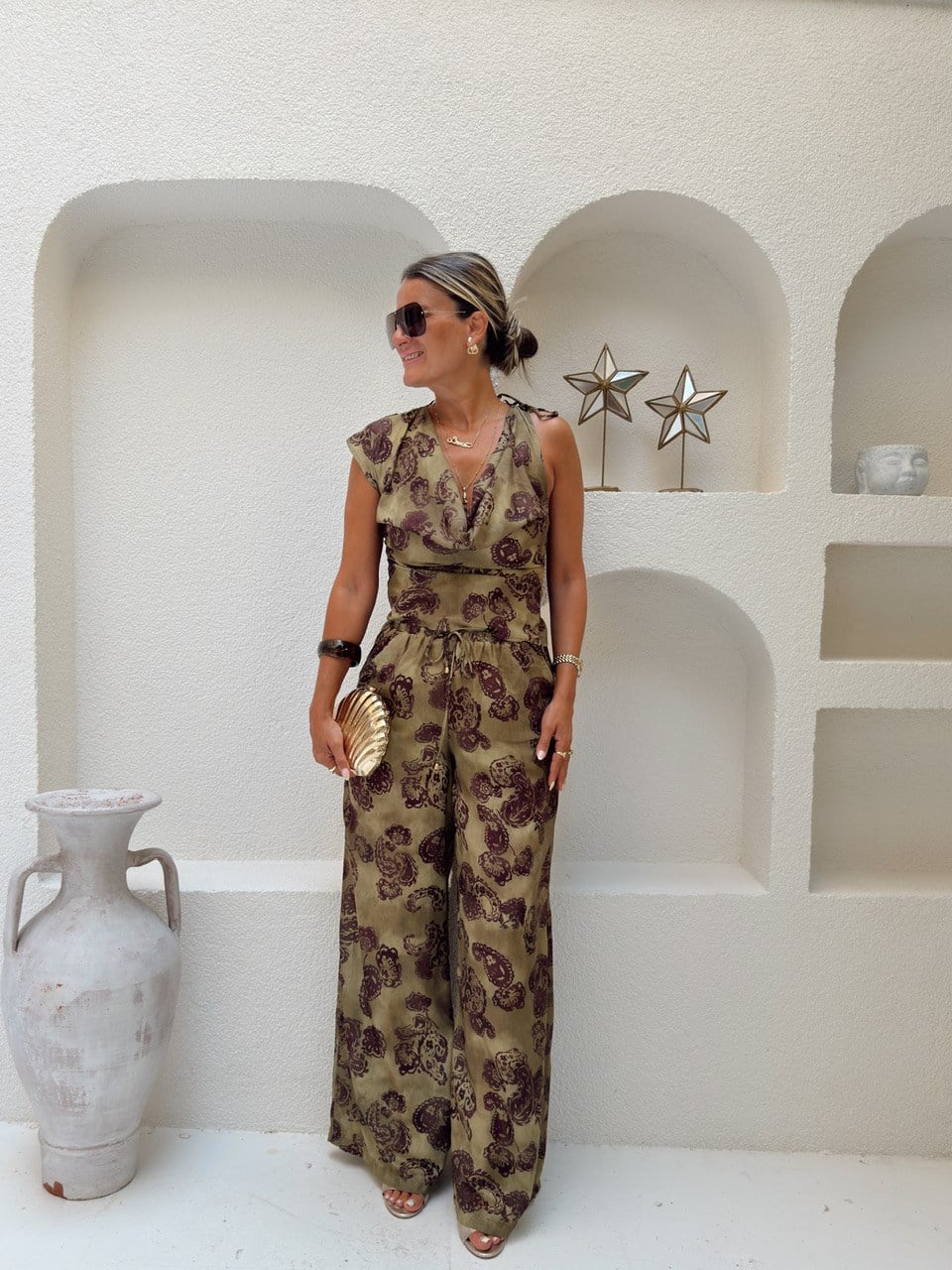 Nişantaşı Butik BLUZ PANTOLON DESENLİ TİRİL TENSEL TAKIM