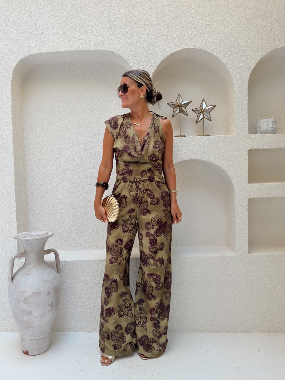 Nişantaşı Butik BLUZ PANTOLON DESENLİ TİRİL TENSEL TAKIM