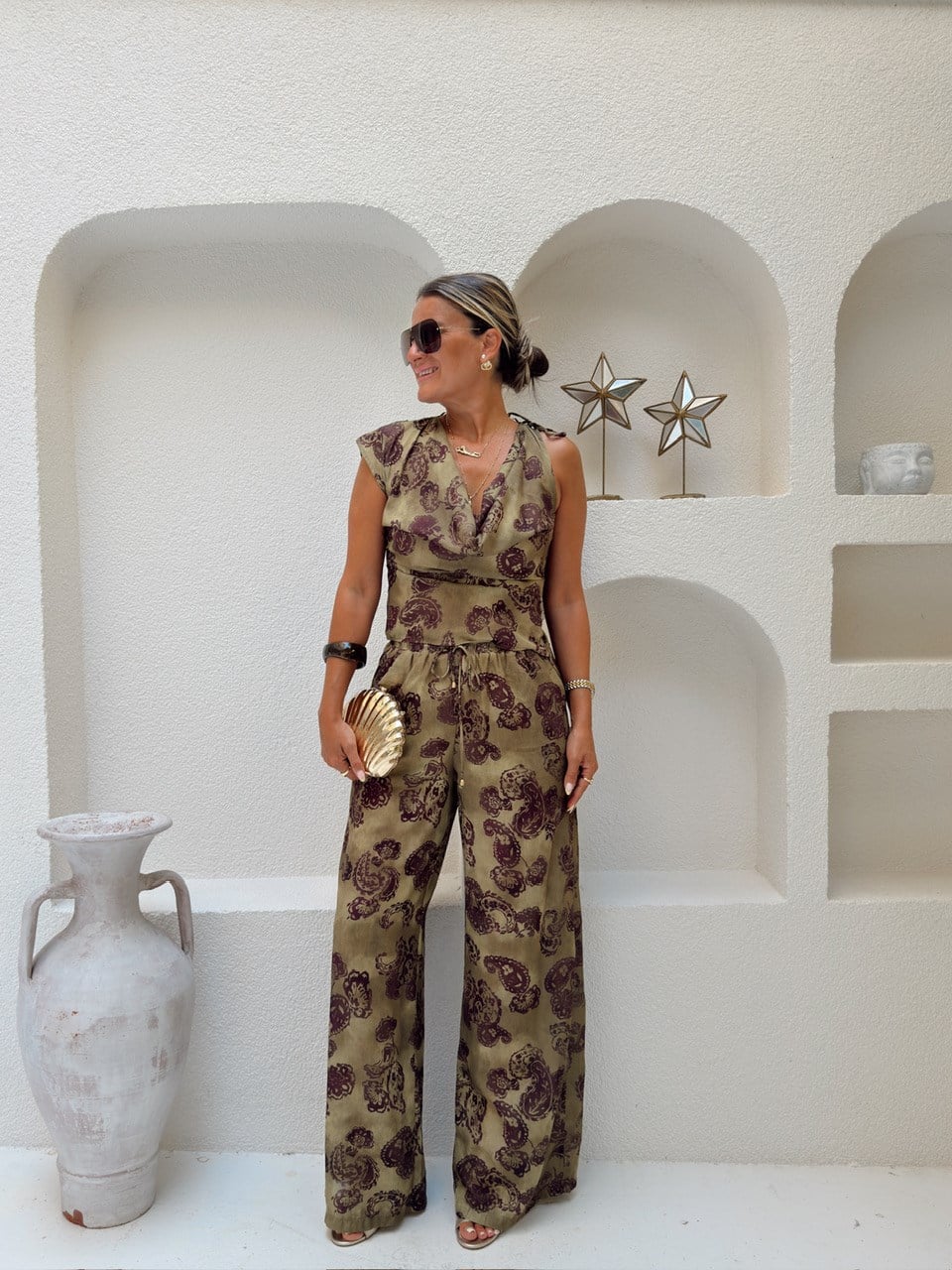 Nişantaşı Butik BLUZ PANTOLON DESENLİ TİRİL TENSEL TAKIM