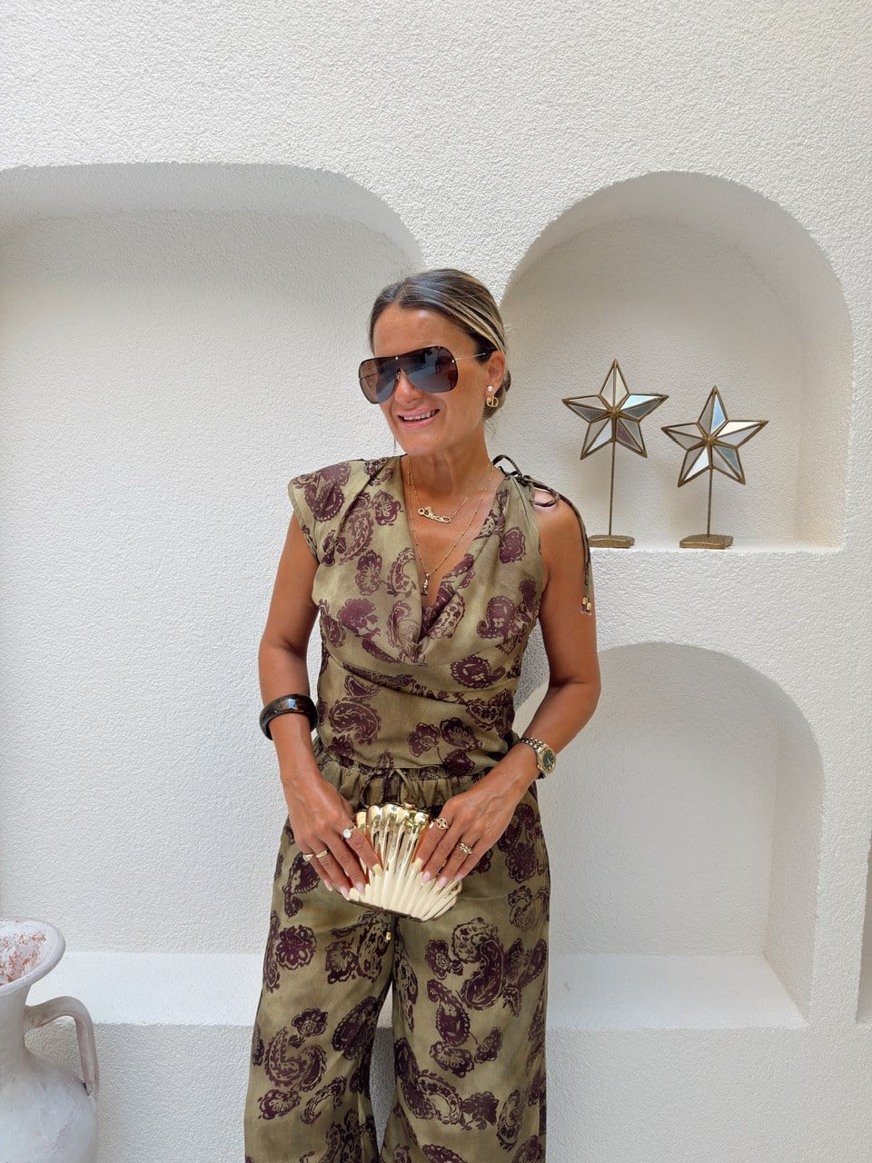 Nişantaşı Butik BLUZ PANTOLON DESENLİ TİRİL TENSEL TAKIM