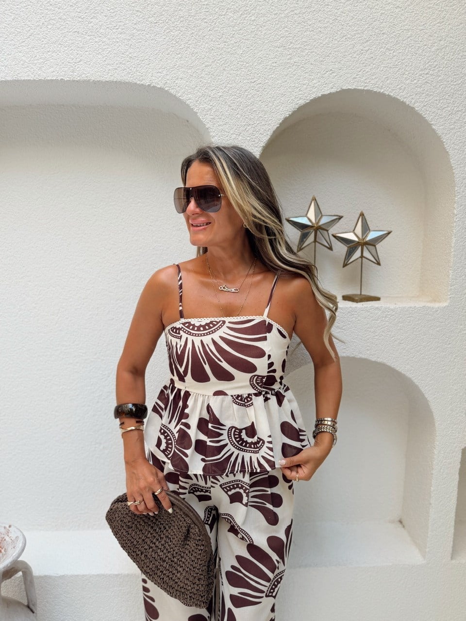 Nişantaşı Butik BLUZ PANTOLON KAHVE DESENLİ TAKIM