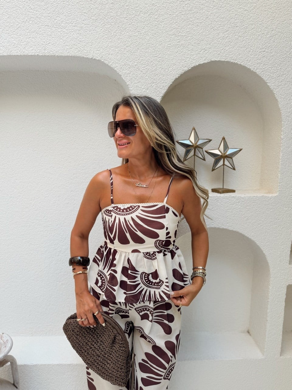 Nişantaşı Butik BLUZ PANTOLON KAHVE DESENLİ TAKIM