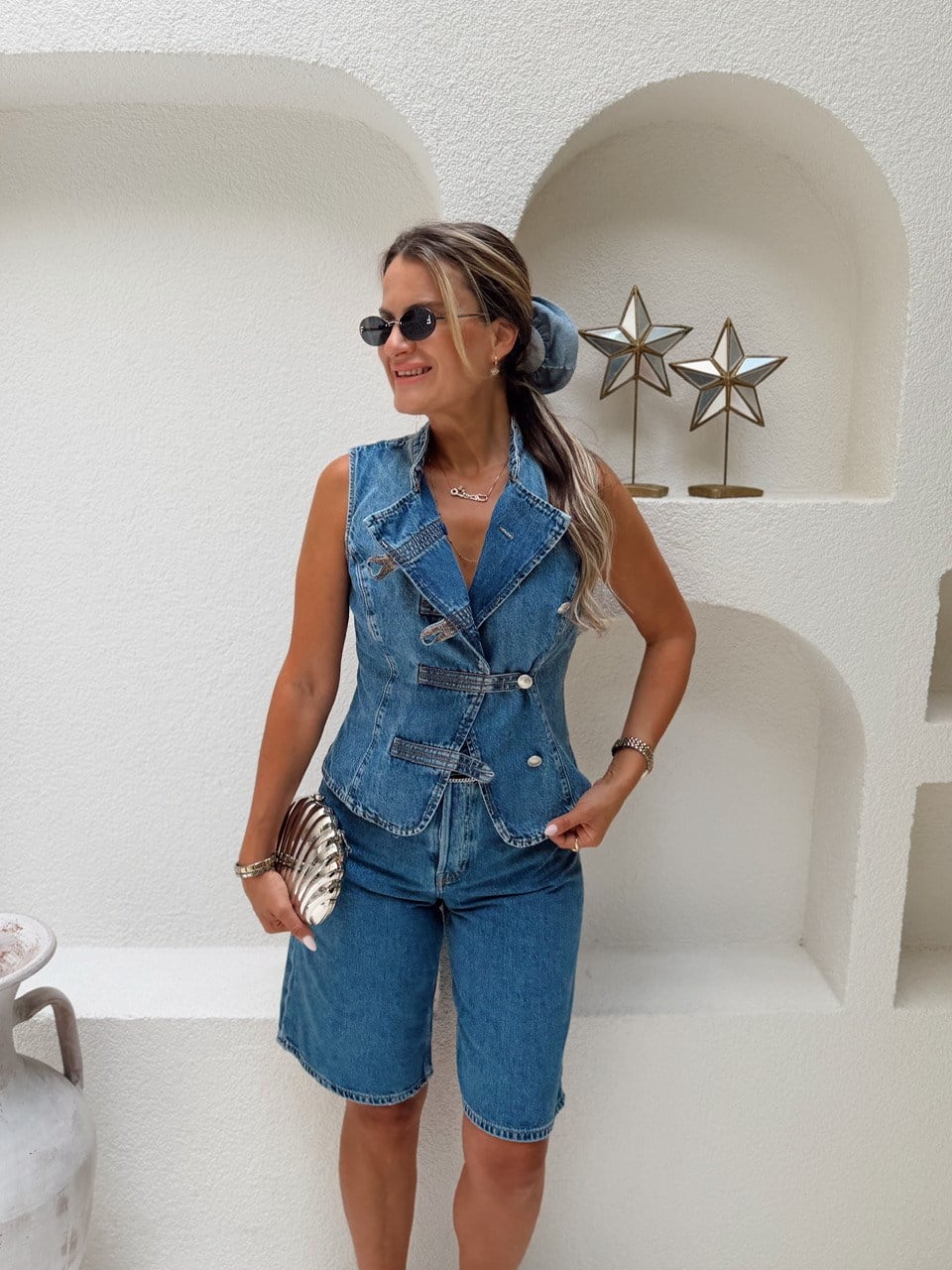 Nişantaşı Butik BRİT DÜĞME DETAY YIKAMALI JEAN YELEK