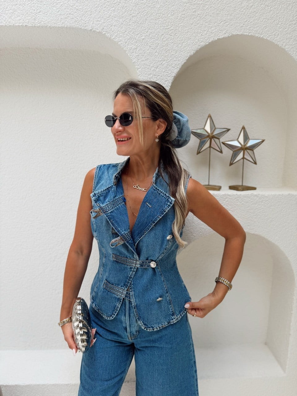 Nişantaşı Butik BRİT DÜĞME DETAY YIKAMALI JEAN YELEK