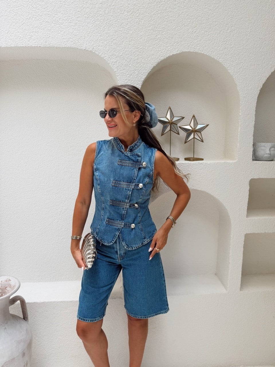 Nişantaşı Butik BRİT DÜĞME DETAY YIKAMALI JEAN YELEK
