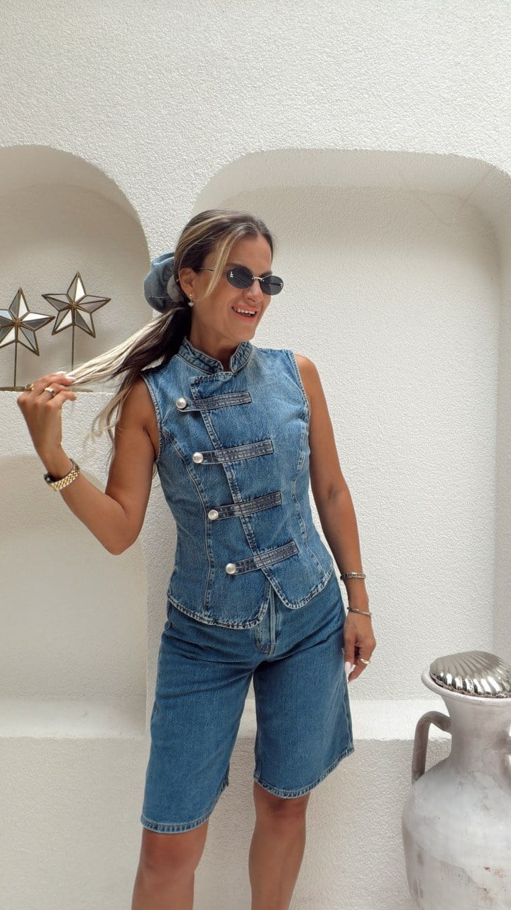 Nişantaşı Butik BRİT DÜĞME DETAY YIKAMALI JEAN YELEK
