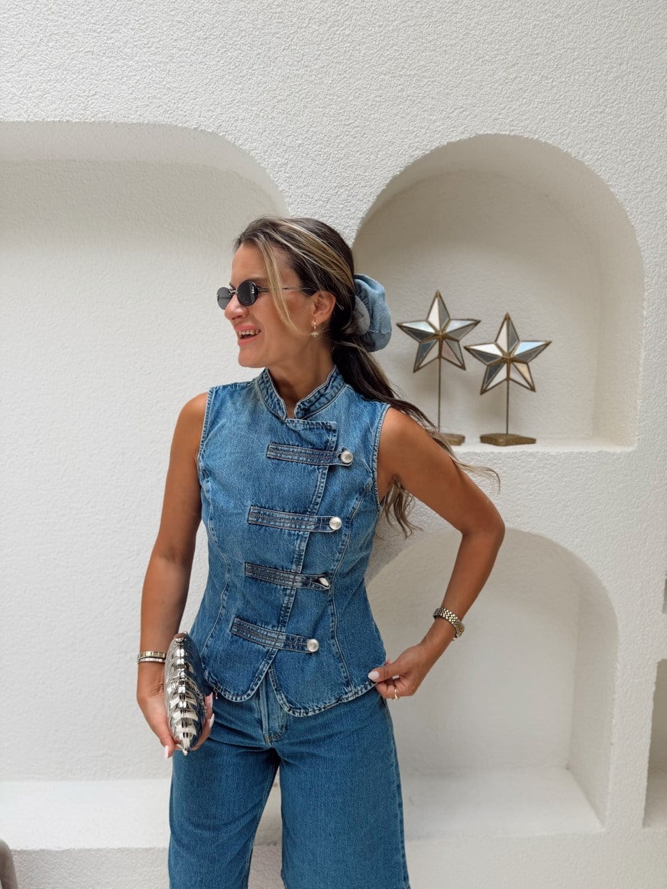 Nişantaşı Butik BRİT DÜĞME DETAY YIKAMALI JEAN YELEK