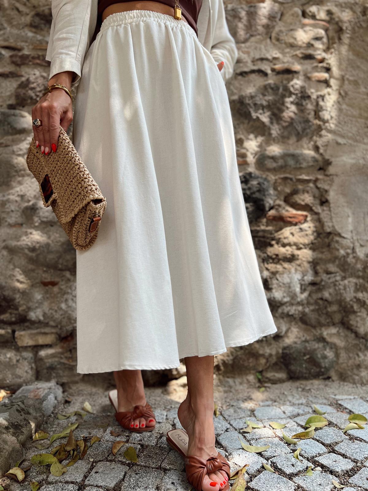 Nişantaşı Butik ÇAN MODEL NATURAL KETEN ETEK
