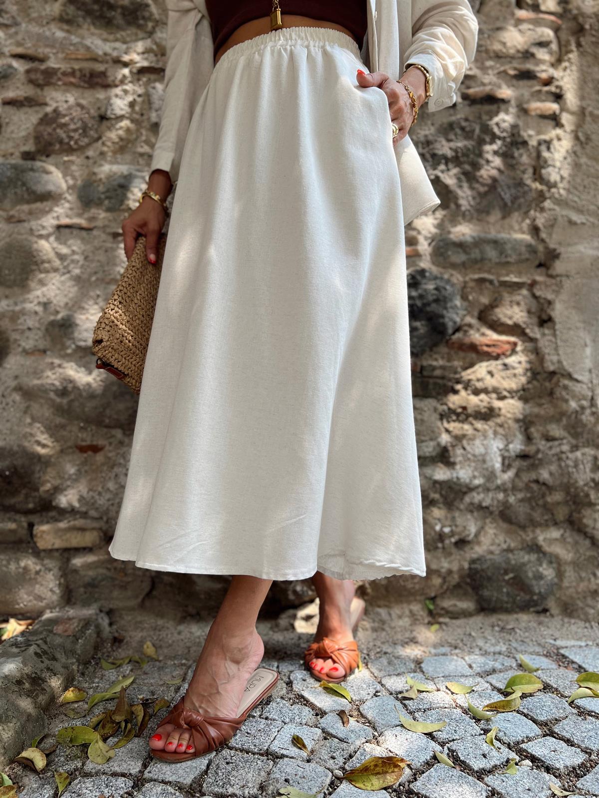 Nişantaşı Butik ÇAN MODEL NATURAL KETEN ETEK