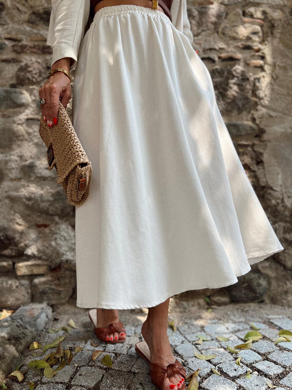 Nişantaşı Butik ÇAN MODEL NATURAL KETEN ETEK
