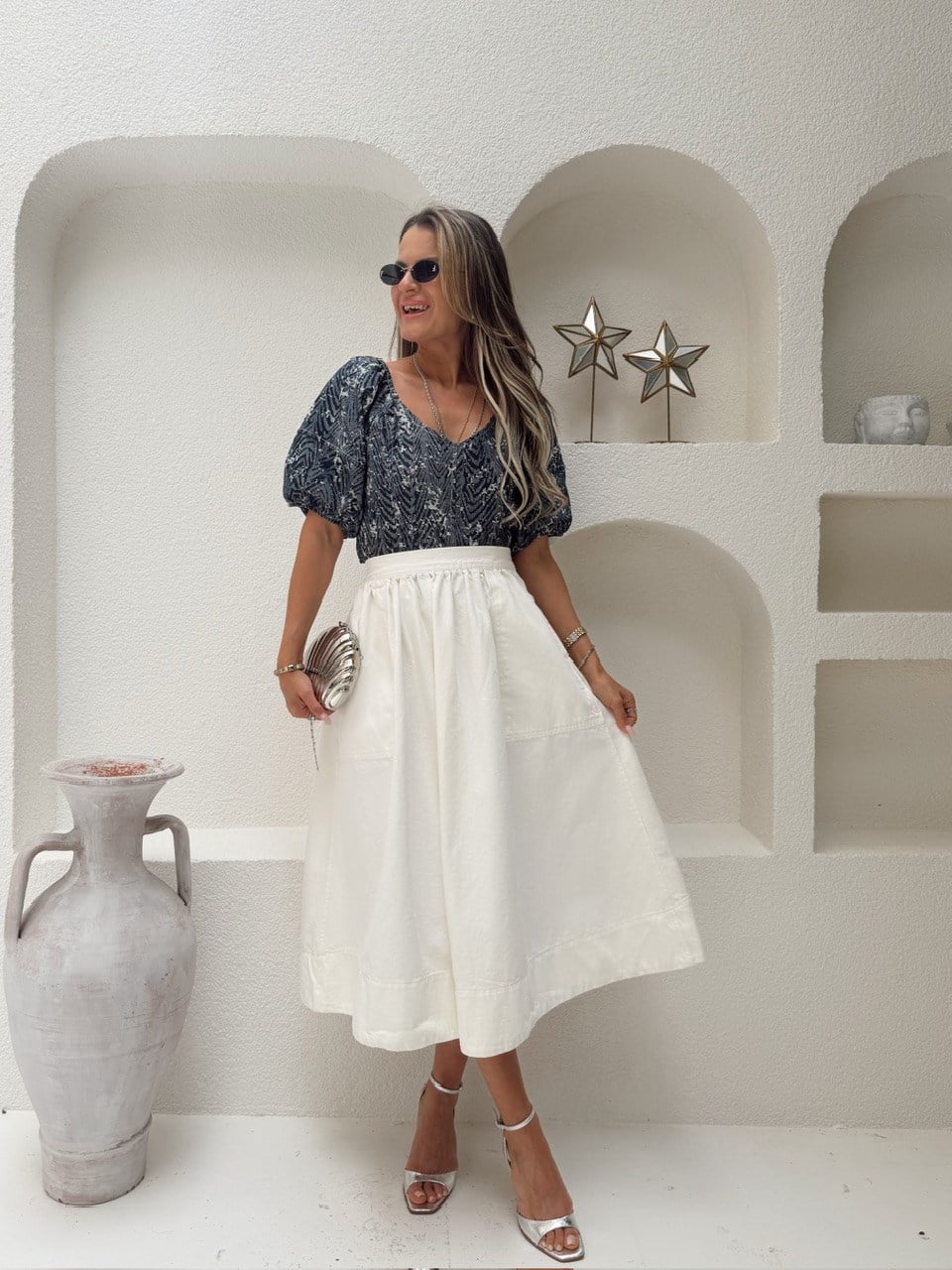 Nişantaşı Butik CEP DETAY KLOS BEYAZ JEAN ETEK