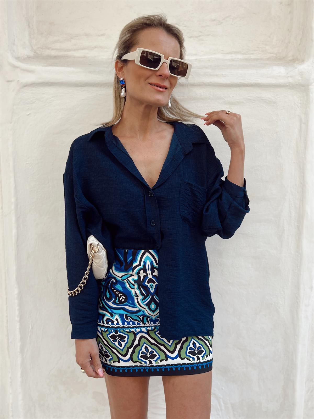 Nişantaşı Butik CEPLİ TİRİL SALAS GÖMLEK LACİVERT