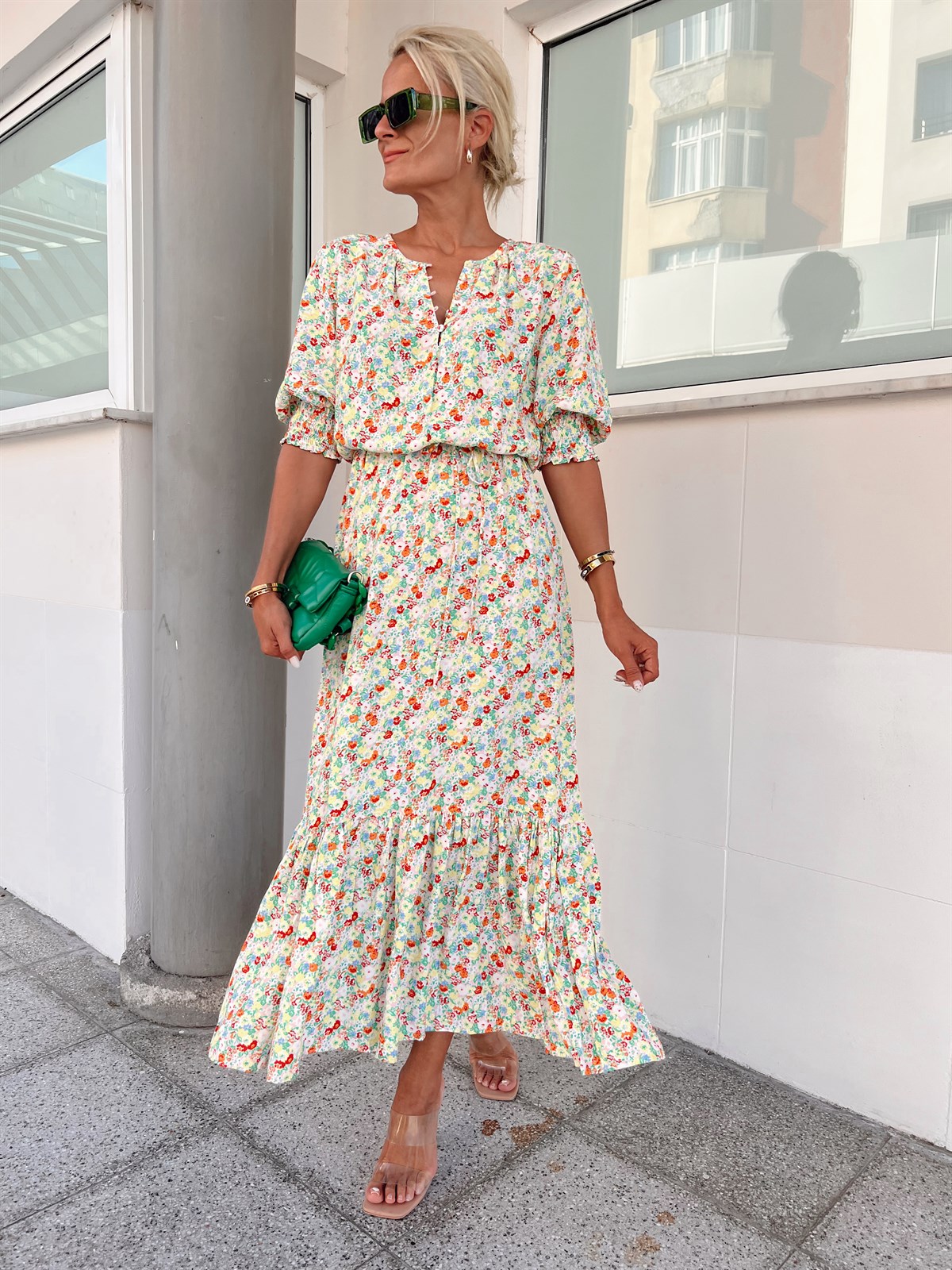 Nişantaşı Butik ÇİÇEK DESEN ELBİSE 