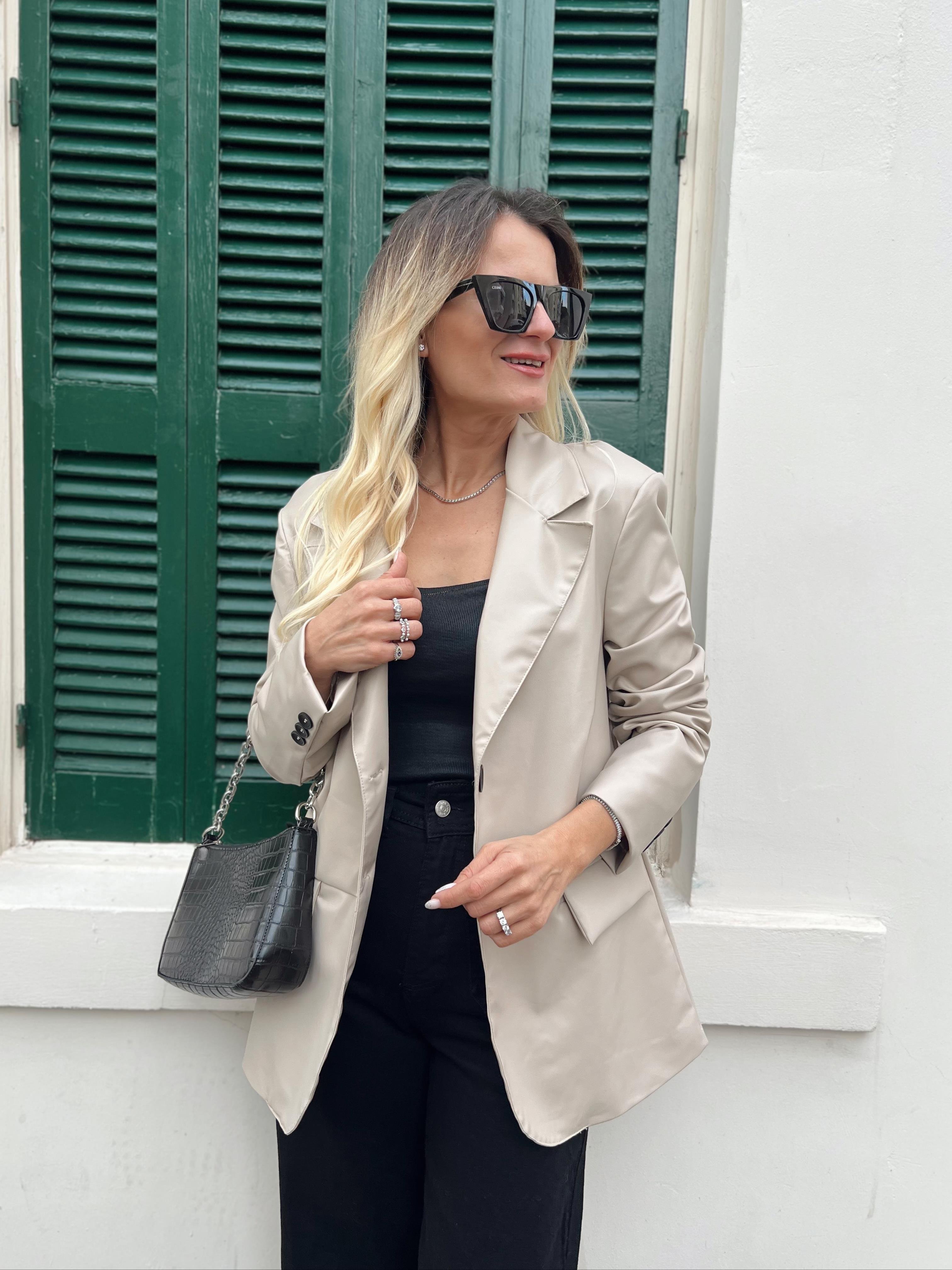 Nişantaşı Butik ÇİFT DÜĞME DERİ BEJ BLAZER CEKET