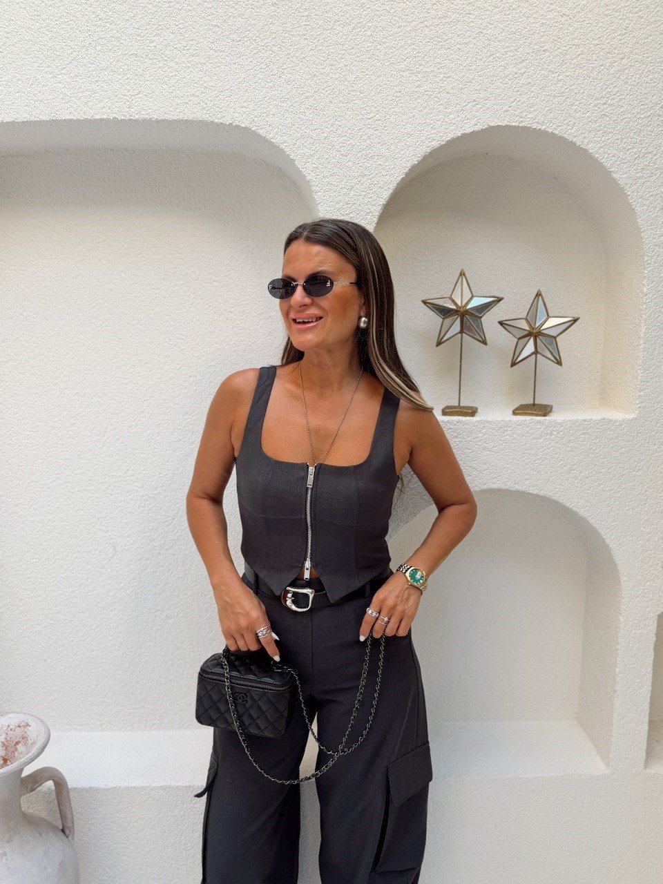 Nişantaşı Butik ÇİFT FERMUAR DETAY BÜSTİYER BLUZ